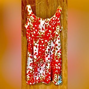 Ronni Nicole Orange White & Tan Polka Dot Dress.  Size 16